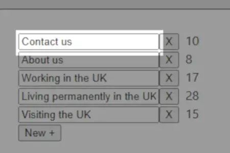Megamenu controls with text edit field highlighted